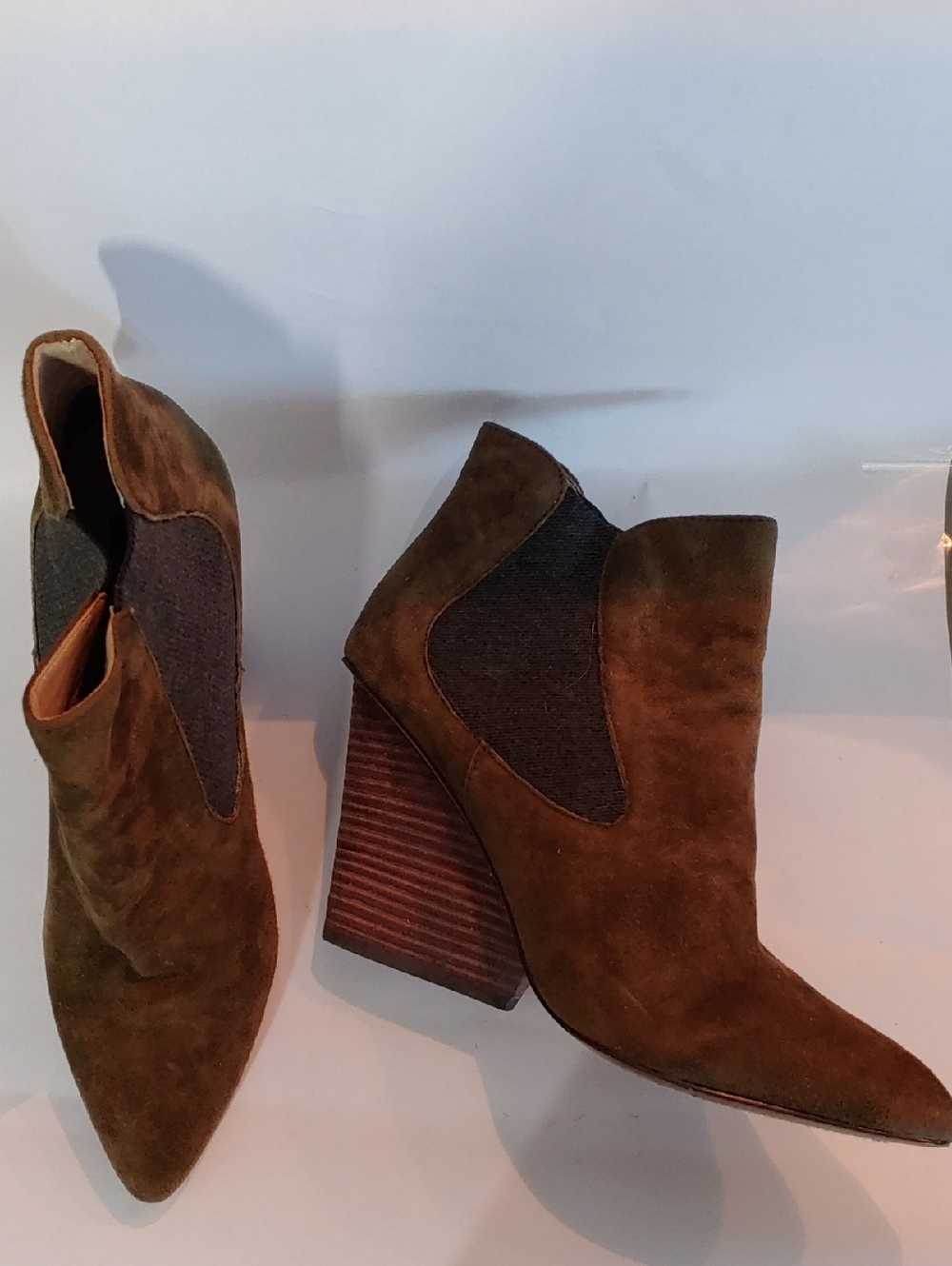 Steven Olive Green Suede Chelsea Ankle Booties With Sculpted Wedge
